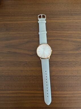 Timex Rose Gold Watch with Light Gray Leather Strap